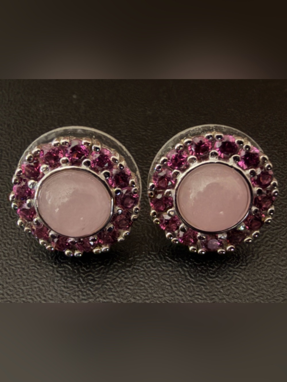 PAJ JOY 925 STERLING SILVER ROSE QUARTZ & GARNET CLUSTER STUDS